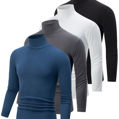 Rollkragen Langarmshirt 4er Set – Schwarz, Weiß, Grau, Hellblau