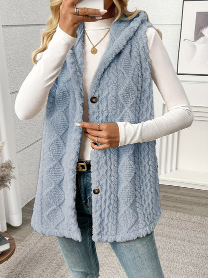 Gilet en maille élégant pour femme avec capuche et boutons – Parfait pour les loisirs et le quotidien