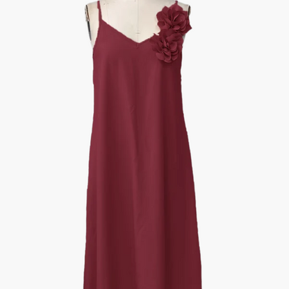 Damen Elegantes Maxikleid mit Blumenapplikation und V-Ausschnitt – Perfekt für Sommerfeste & Gartenpartys