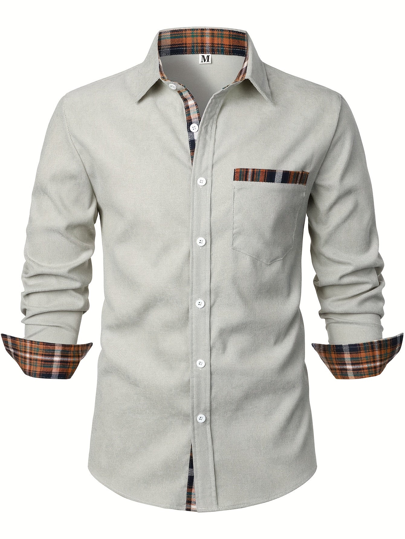 Camisa casual para hombre Modern Fit con detalles a cuadros – Camisa de manga larga elegante para el día a día y la oficina