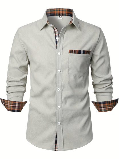 Camisa casual para hombre Modern Fit con detalles a cuadros – Camisa de manga larga elegante para el día a día y la oficina