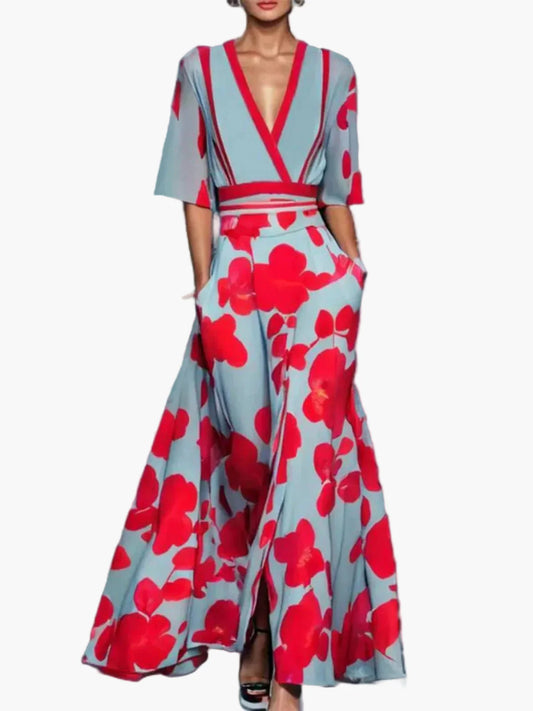 Dames Elegante Maxijurk met Mouwen – Modieuze Bloemenjurk voor Speciale Gelegenheden en Dagelijks Gebruik