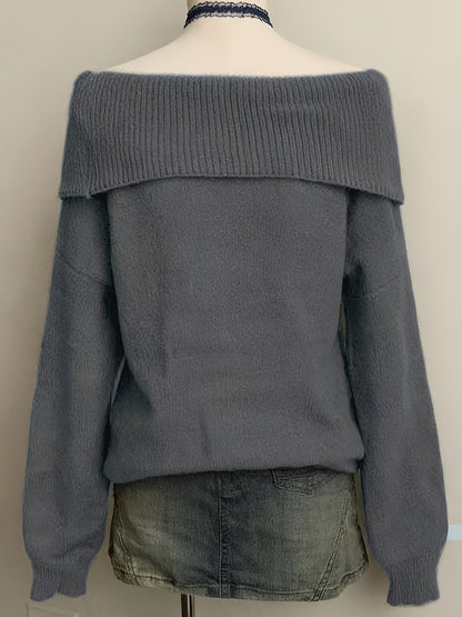 Damen Carmen-Pullover Gestrickt Off-Shoulder Grün