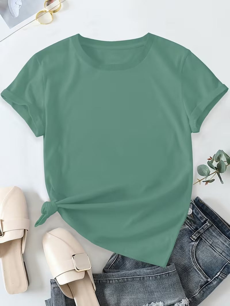 Dames Basic T-shirt Casual Korte Mouw Ronde Hals voor Dagelijks Gebruik en Vrije Tijd