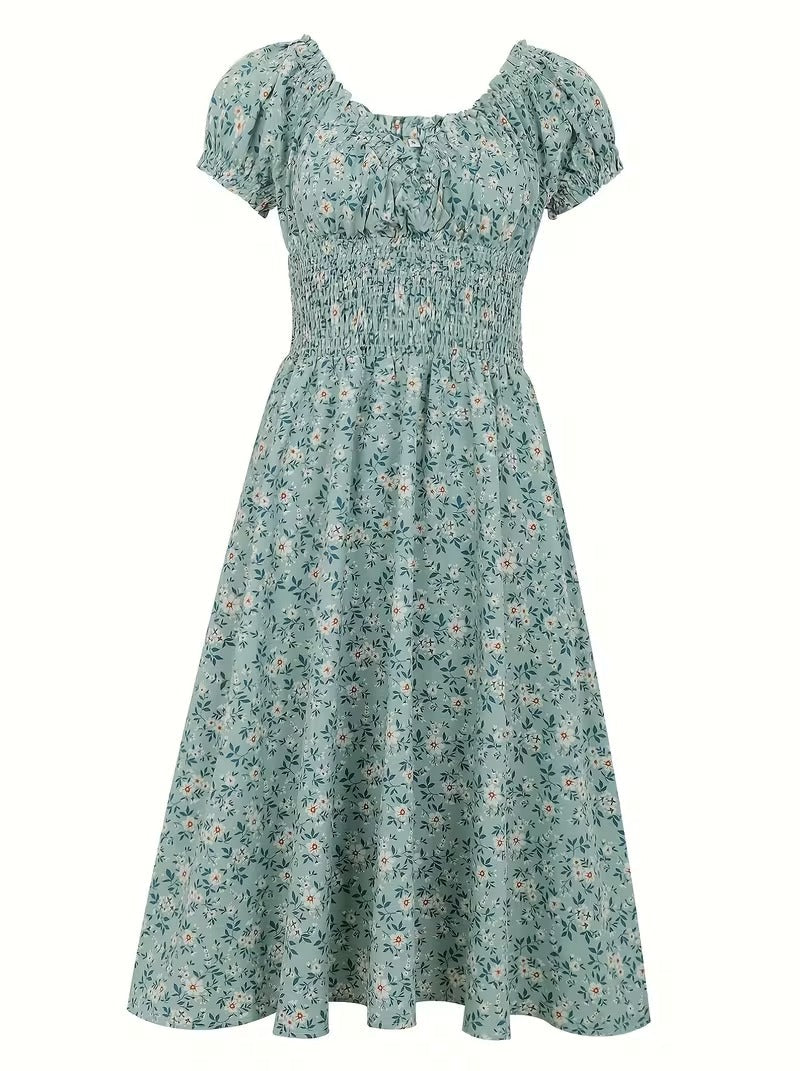 Damen Sommerkleid Elegant mit Blumenmuster und Kurzarm – Perfekt für Alltag & Urlaub