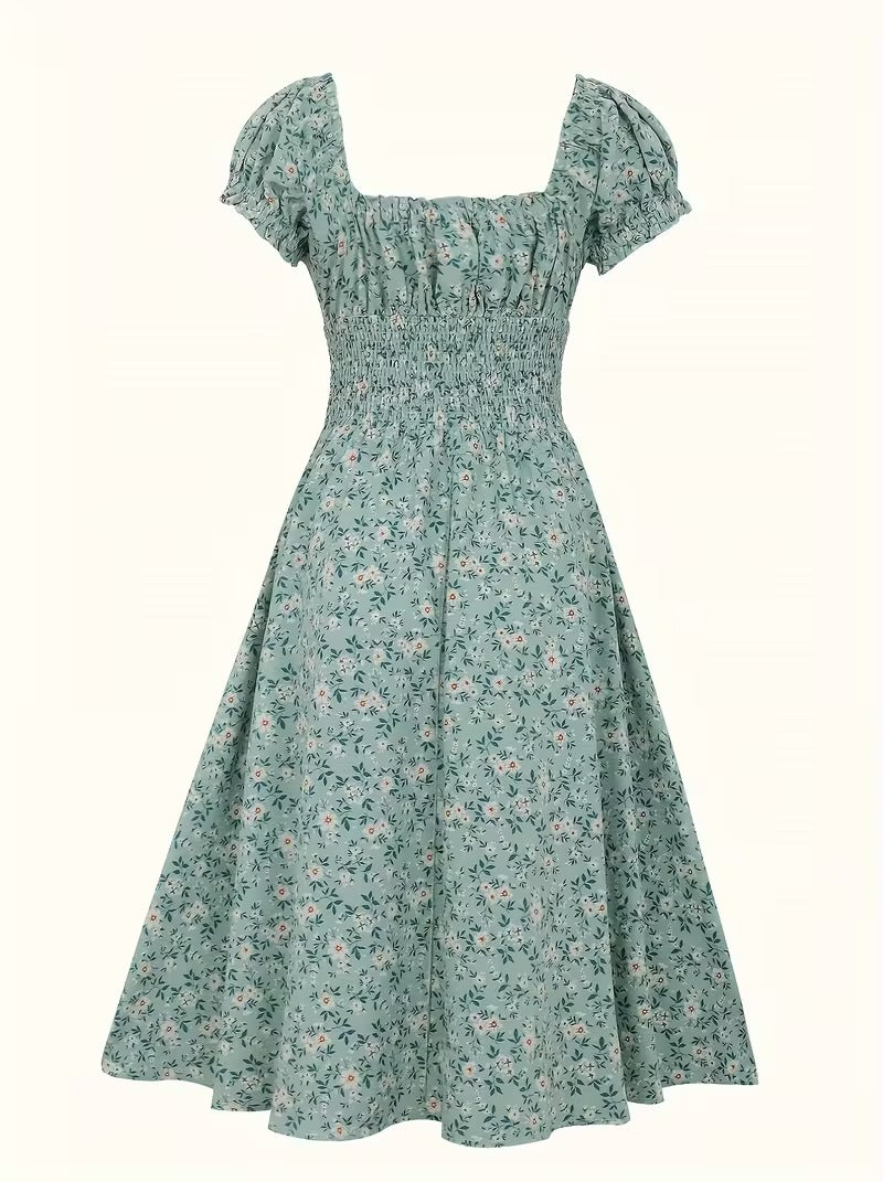 Damen Sommerkleid Elegant mit Blumenmuster und Kurzarm – Perfekt für Alltag & Urlaub