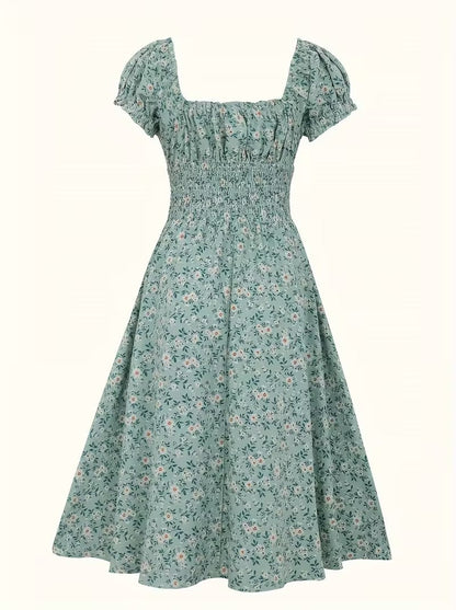 Damen Sommerkleid Elegant mit Blumenmuster und Kurzarm – Perfekt für Alltag & Urlaub