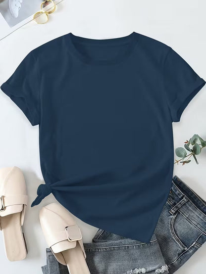 Dames Basic T-shirt Casual Korte Mouw Ronde Hals voor Dagelijks Gebruik en Vrije Tijd