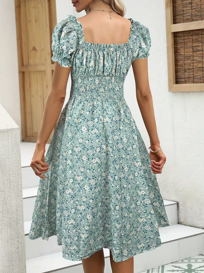 Damen Sommerkleid Elegant mit Blumenmuster und Kurzarm – Perfekt für Alltag & Urlaub