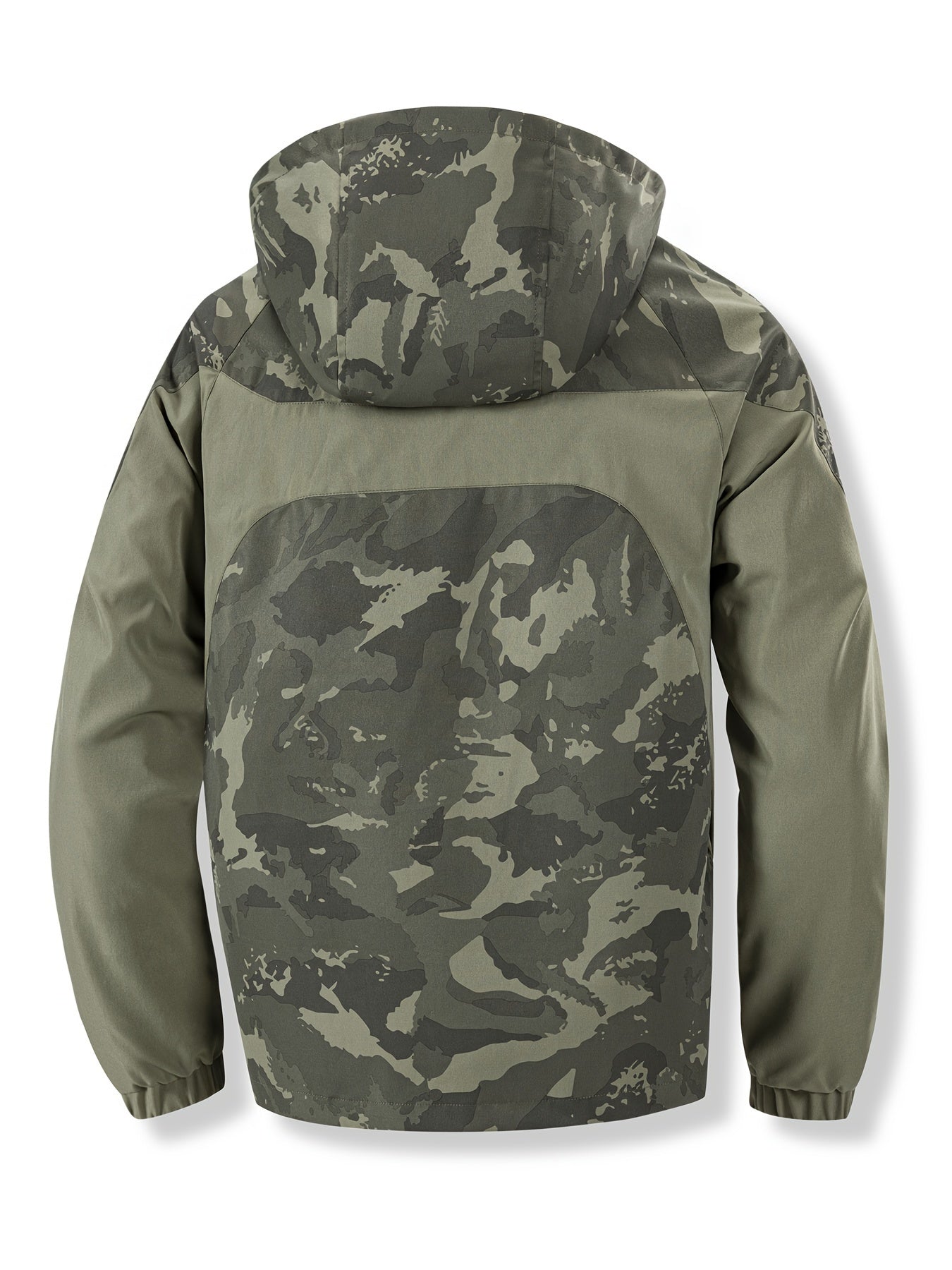 Chaqueta unisex para exteriores, camuflaje verde, con capucha y cremallera