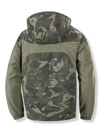 Chaqueta unisex para exteriores, camuflaje verde, con capucha y cremallera