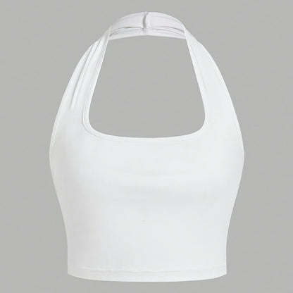 Dame Halterneck Croptop med åben ryg – Moderne sommerbasic til fritid og fest