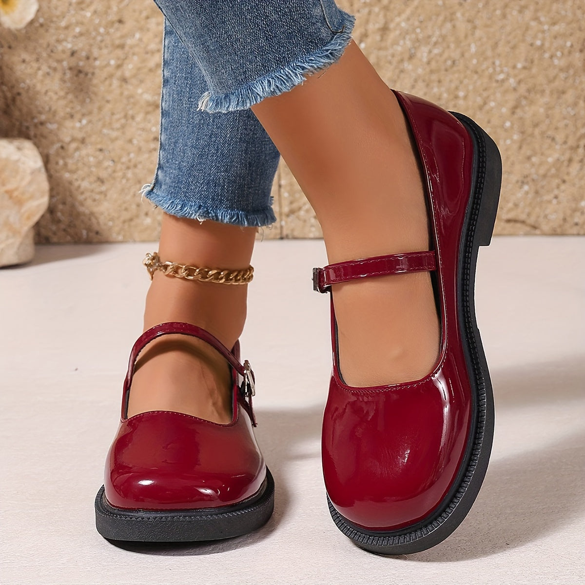 Damen Mary Jane Schuhe Preppy Stil – Modische Alltagsschuhe mit Riemen
