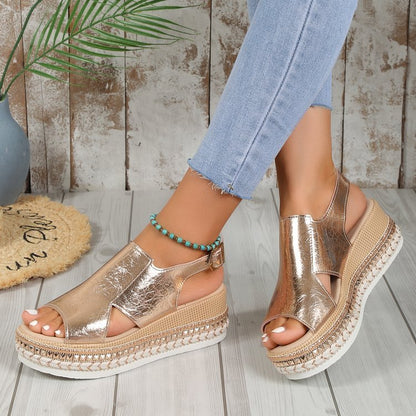 Anne – Sandalias brillantes para mujer con diseño de agujeros y punta de boca de pez