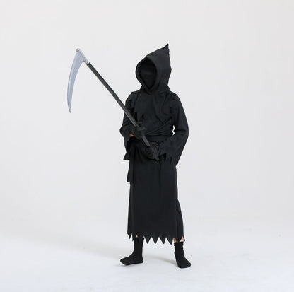 Dziecięcy kostium Żniwiarza na Halloween – uniseks przebranie Śmierci na halloweenową imprezę i zbieranie cukierków