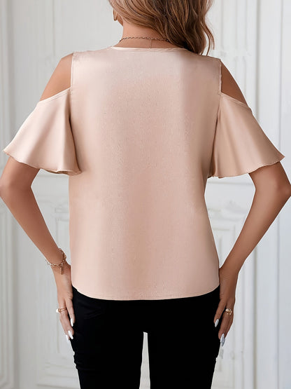 Damen Schulterfreie Bluse mit Spitzen-Detail und Flatterärmeln – Eleganter Alltags- und Ausgehstil