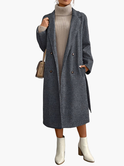 Manteau d'hiver élégant pour femme avec ceinture et poches – Long manteau stylé pour le quotidien et le bureau