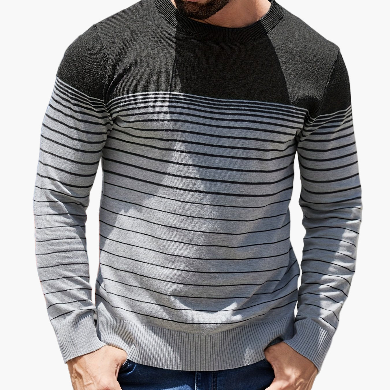 Herren Strickpullover mit Streifenmuster – Lässiger Freizeit-Look für Alltag und Büro