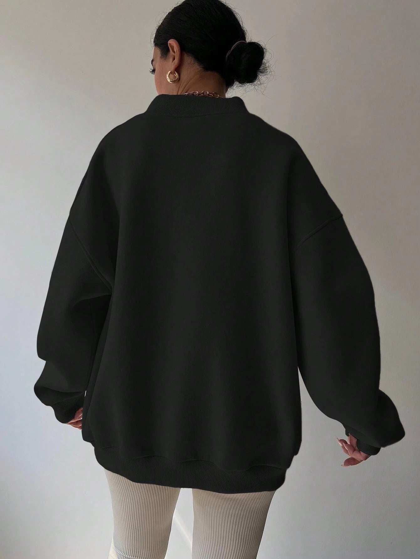 Schwarzer Oversized Pullover Damen V-Ausschnitt Freizeit