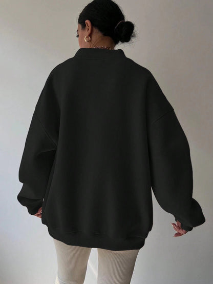 Schwarzer Oversized Pullover Damen V-Ausschnitt Freizeit
