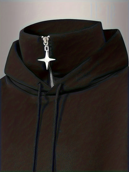 Unisex-hoodie zwart met hoge kraag en ritssluiting