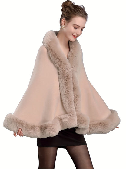 Mantella da donna con bordo in ecopelliccia: elegante poncho-stola in vari colori