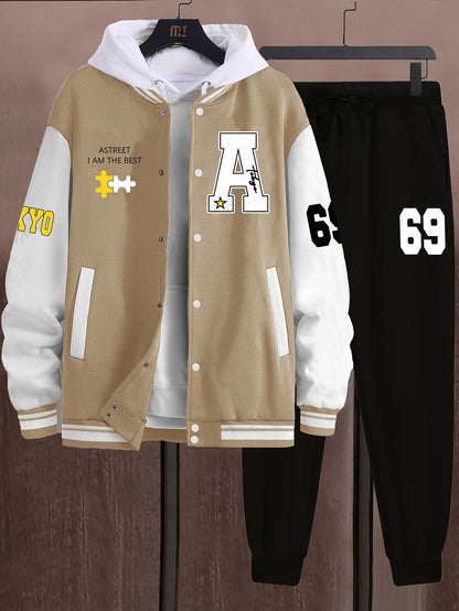 Heren-trainingspak voor honkbal – jack en joggingbroek met applicaties in collegestijl