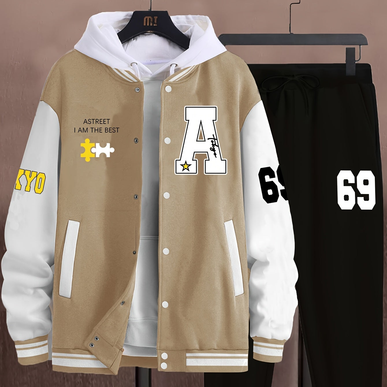 Heren-trainingspak voor honkbal – jack en joggingbroek met applicaties in collegestijl