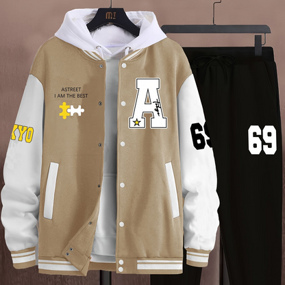 Heren-trainingspak voor honkbal – jack en joggingbroek met applicaties in collegestijl