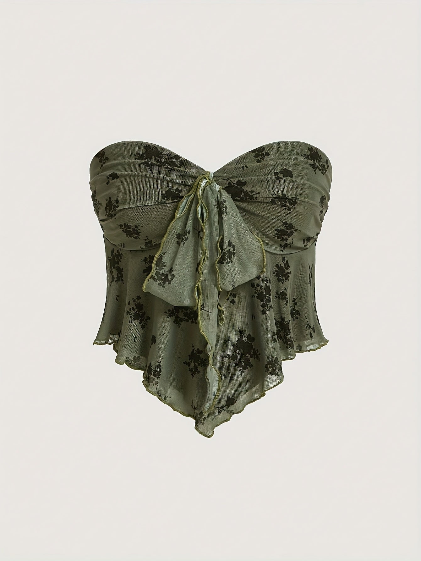 Top bandeau da donna con fiocco e orlo a fazzoletto – Look estivo elegante per tempo libero e uscire