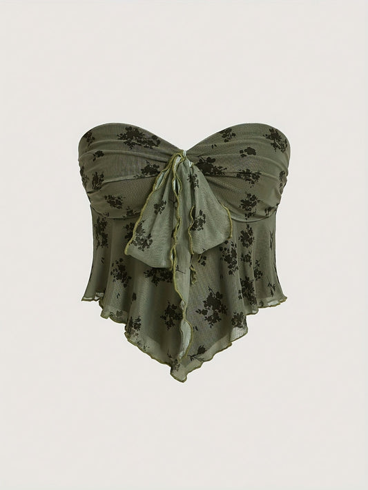 Damen Bandeau-Tops mit Schleife und Handkerchief-Saum – Eleganter Sommer-Look für Freizeit und Ausgehen