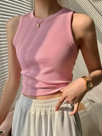 Top de tirantes acanalado de moda para mujer para el día a día y el tiempo libre – Look de elegancia deportiva