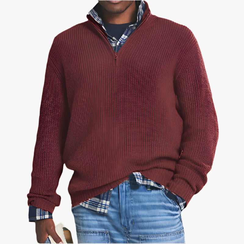 Męski sweter dziany business-casual ze stójką i zamkiem – Modny look na czas wolny i do biura