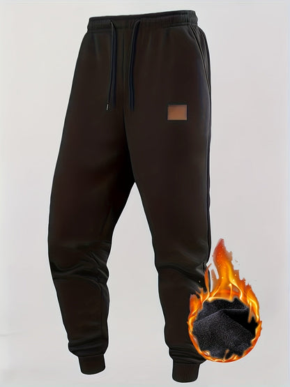 Herren Warme Jogginghose mit Fleecefutter, Kordelzug, Schwarz