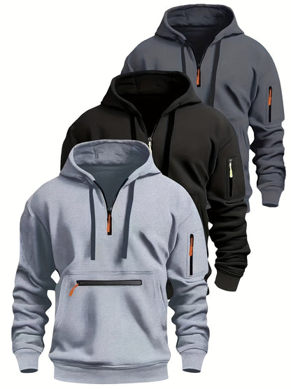 Felpa unisex con cappuccio, mezza zip e tasche con cerniera