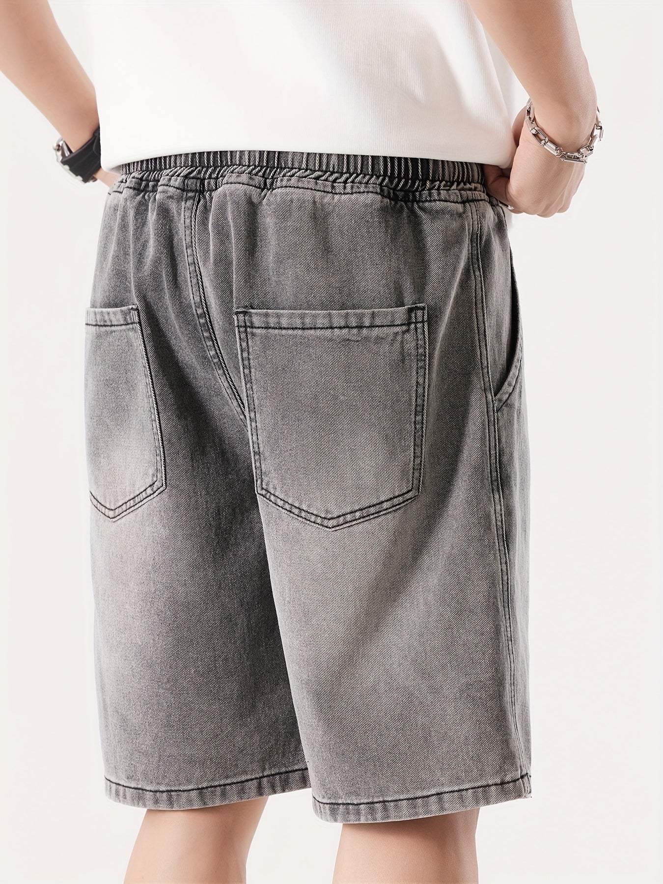 Herre Denim Shorts Løs Pasform Fritid Knæhøj