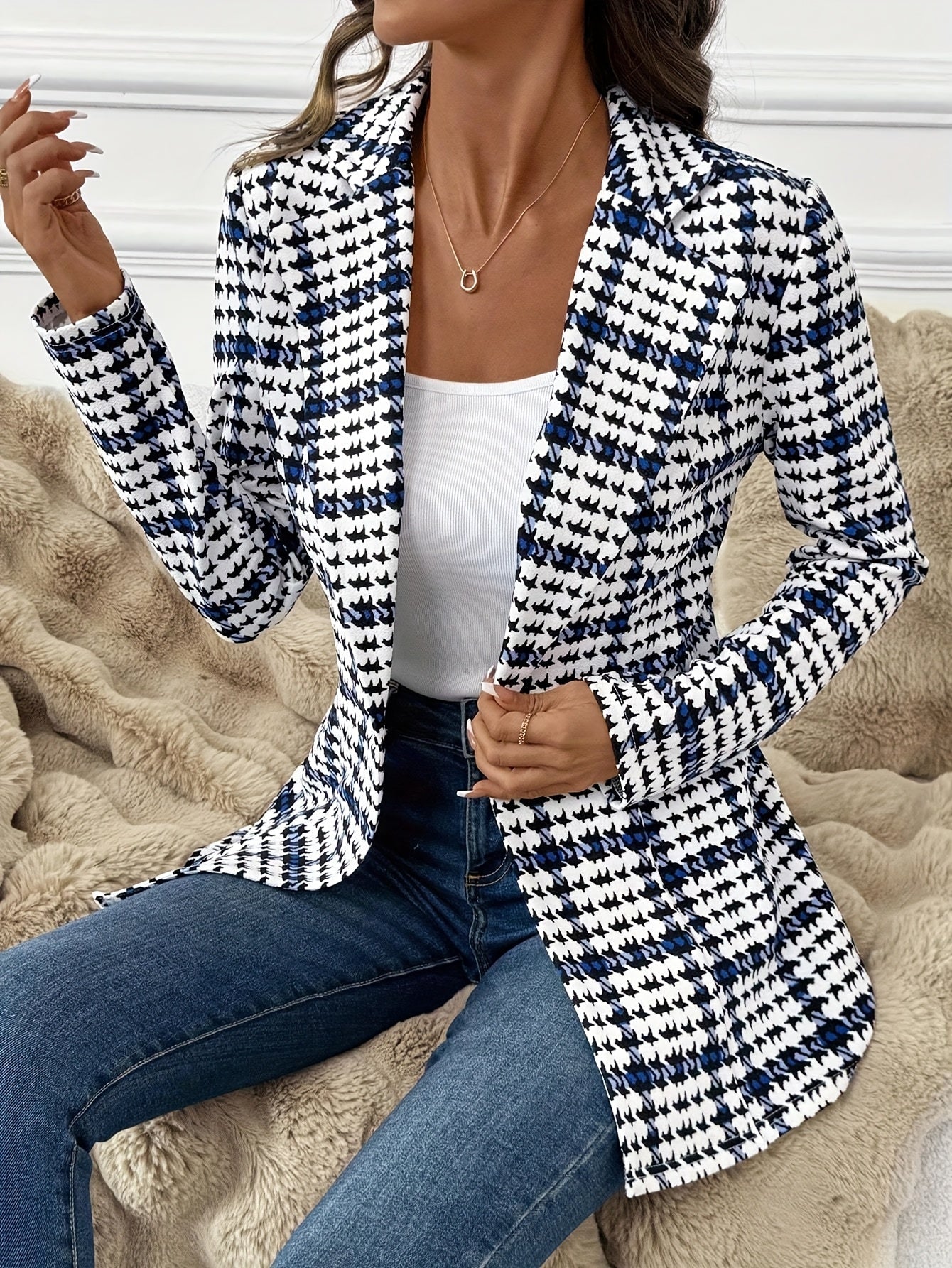 Blazer business elegante da donna con motivo pied-de-poule – Giacca elegante per ufficio e tempo libero