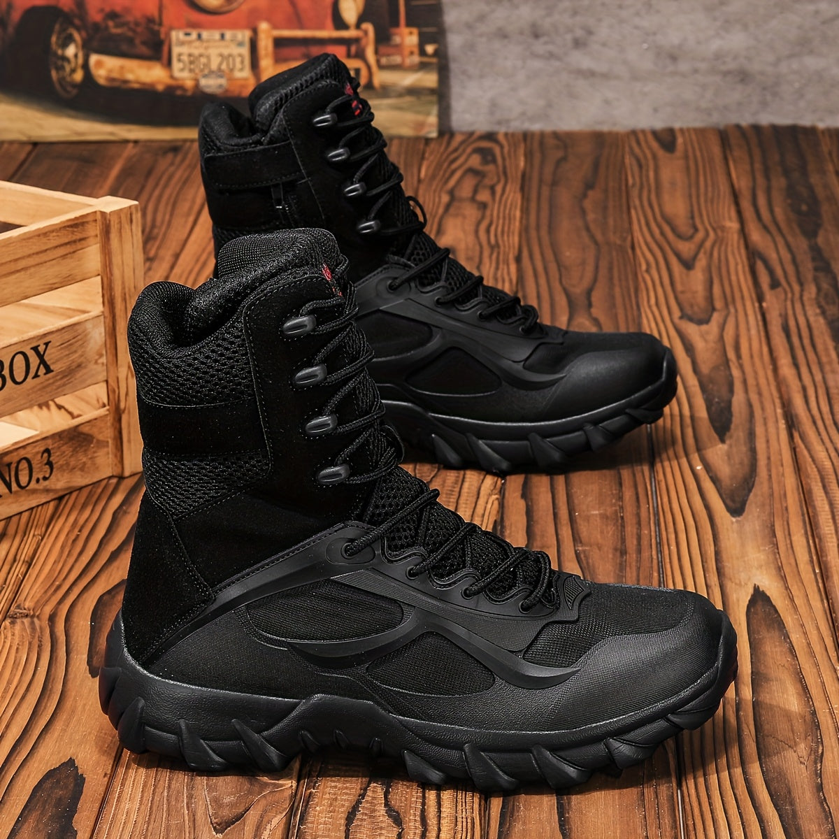 Stivali tattici da uomo, scarponcini stringati robusti, beige, da outdoor militare