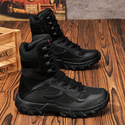 Stivali tattici da uomo, scarponcini stringati robusti, beige, da outdoor militare