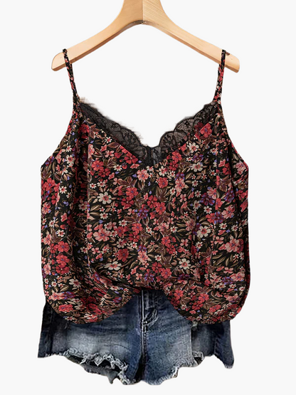 Dame sommer-top med blomsterprint og blonder – afslappet camisole til hverdag og ferie