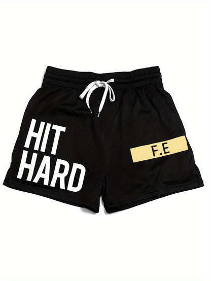 Herren Basketball Shorts im Sportstil mit "HIT HARD" Print – Lässige Fitness- und Trainingsshorts