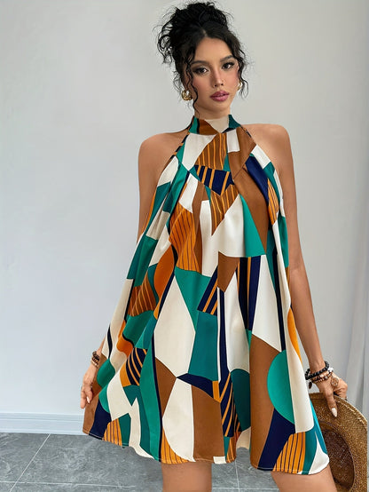 Damen Sommerkleid im eleganten A-Linien-Stil mit geometrischem Muster – Ideal für Freizeit und Urlaub