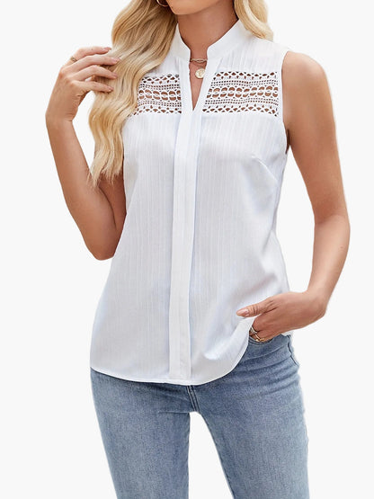 Damski elegancki top z koronką i stójką – lato, czas wolny, biuro
