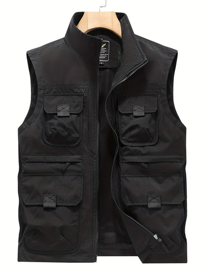 Herren Outdoor Utility-vest med flere lommer, fritidsvest for fiske, fotturer og fotografering