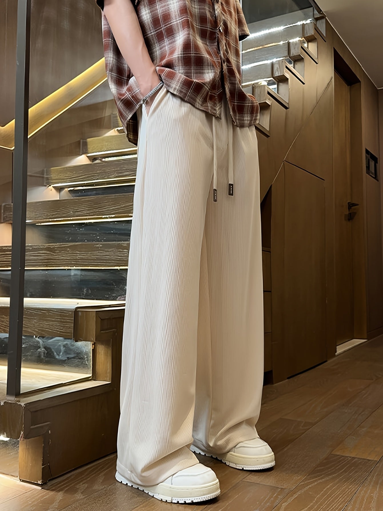 Pantalon streetwear homme à coupe ample avec microstructure et coupe moderne – Pantalon urbain décontracté