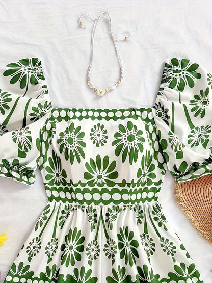 Dame vintage-jumpsuit med pufærmer og blomsterprint – Elegant heldragt til sommer og fritid
