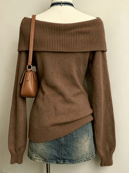 Damen Carmen-Pullover Gestrickt Off-Shoulder Grün