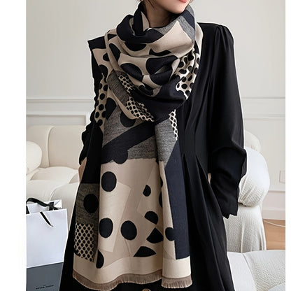 Damen Schal mit geometrischem Punktmuster, Schwarz und Beige
