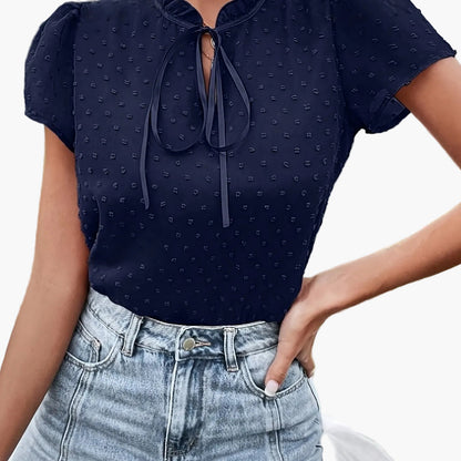 Camicia da donna con collo alla coreana e maniche a sbuffo – Top elegante per tempo libero e uso quotidiano