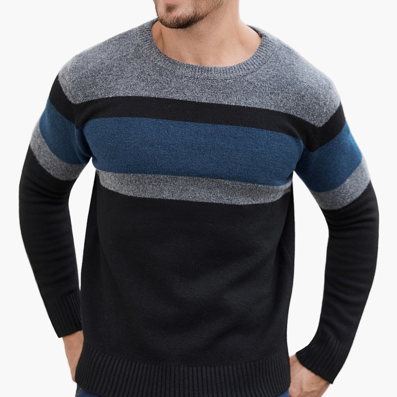 Jersey de punto para hombre con patrón de rayas – Jersey casual a la moda para otoño e invierno